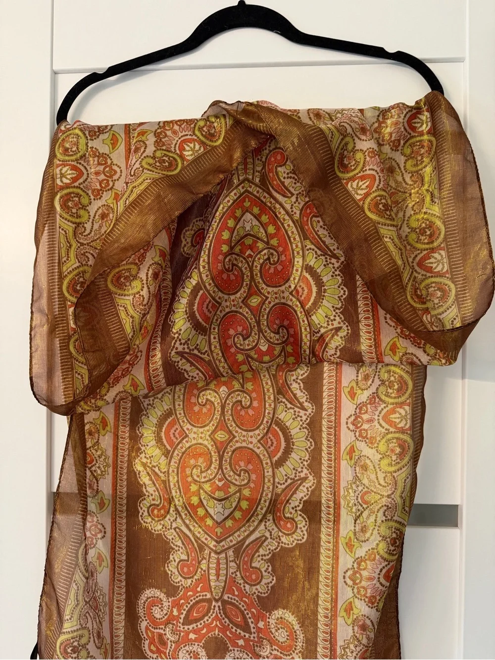 Brown Paisley Print Sheer Scarf
